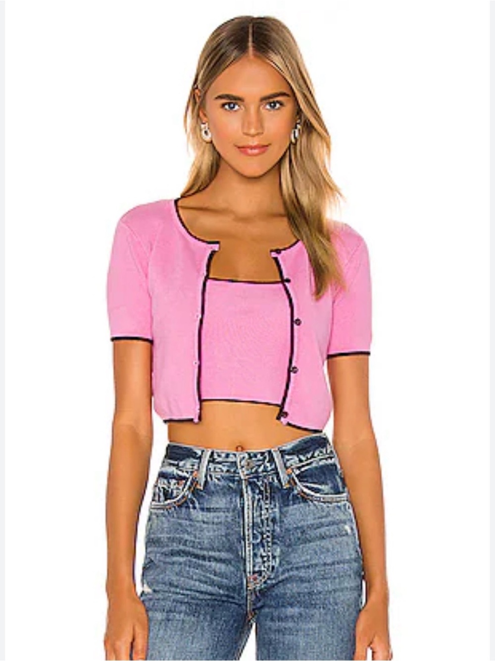 Majorelle Pink Cropped Twinset Cardigan and Tank Top